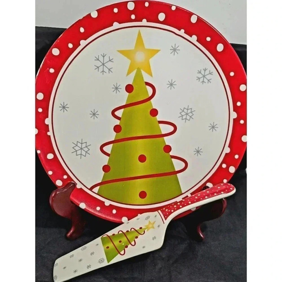 Cake Plate & Server Christmas Seasons Greetings Housewares 11" - Picture 1 of 5